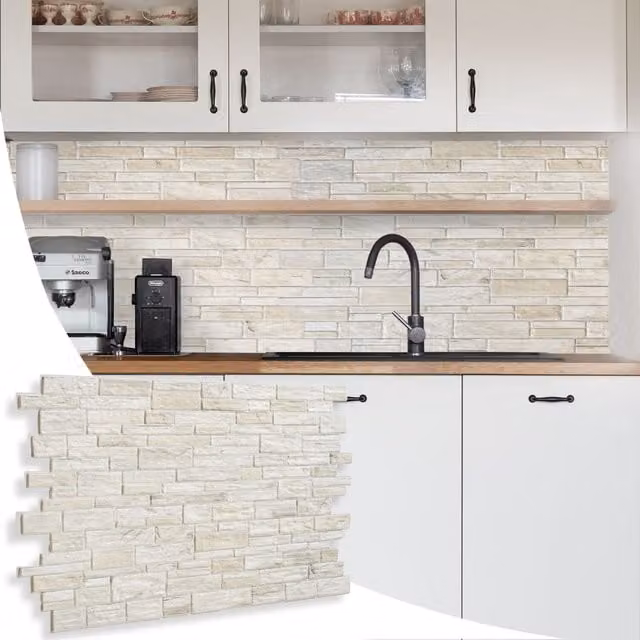 NOVECRAFTO Stone Effect 3D PVC Wall Panels in Light Grey, W: 96 cm, H: 48 cm