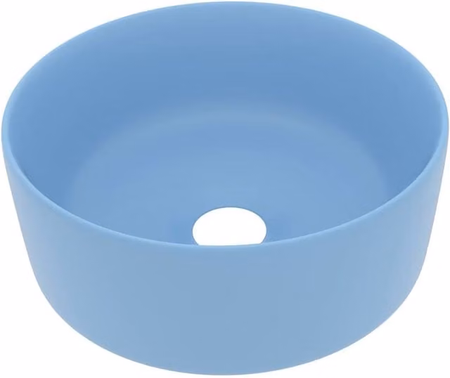 Berkfield Home Luxury Round Ceramic Wash Basin in Matt Light Blue, W: 40 cm, H: 15 cm, D: 15 cm
