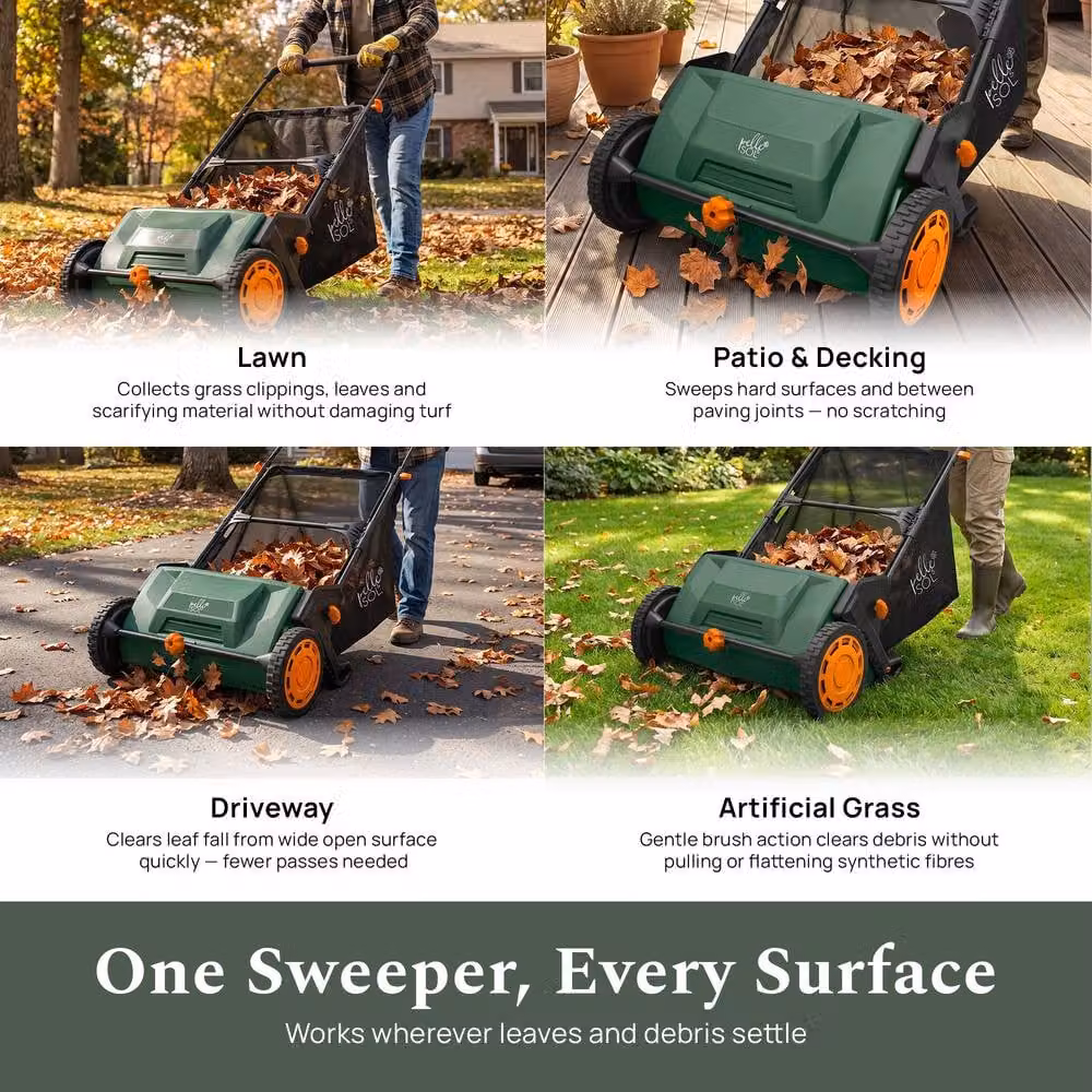 Pelle & Sol Manual Lawn Sweeper with Large Green Collection Bag – 5