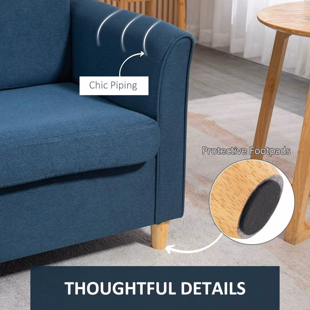 Wyld Haus Dilita 2 Seater Compact Sofa in Blue with Solid Wood Frame and Removable Fabric Covers, W: 141 cm, H: 78 cm, D: 82 cm – 5