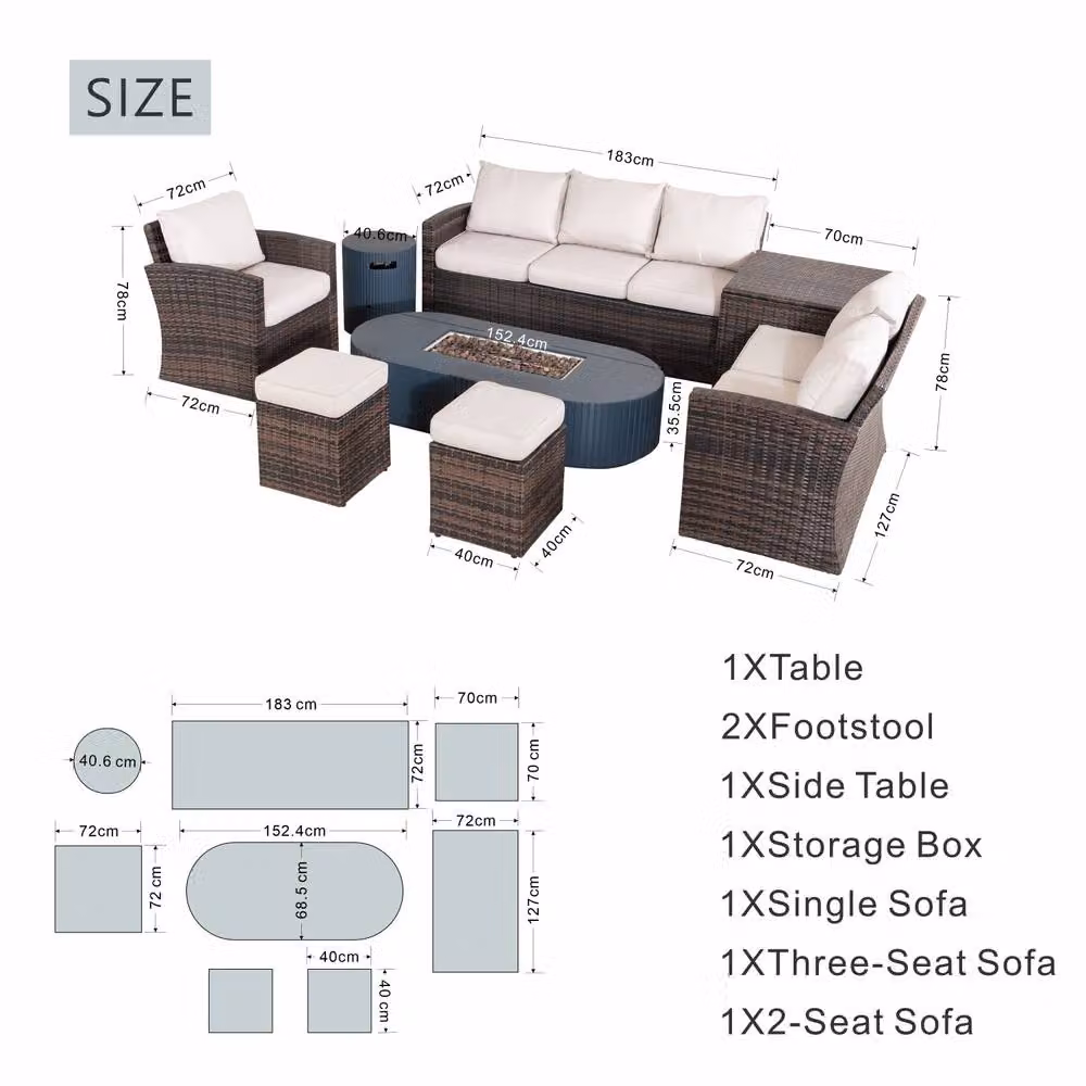 Direct Wicker 8-Seater Grey L-Shape Corner Sofa Set with Gas Fire Pit Table and Storage Box – 2