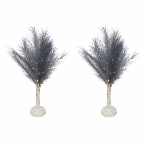 Shatchi 2-Piece Grey Feather Tree Table Lamp with Warm White LEDs, Height: 70 cm