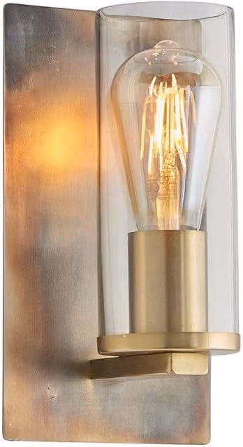 Loops Bronze Patina Wall Lamp with Transparent Glass Shade and Dimmable LED Fitting