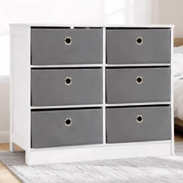 ERGOVEXA White Fabric Chest of Drawers and Modern Storage Cabinet