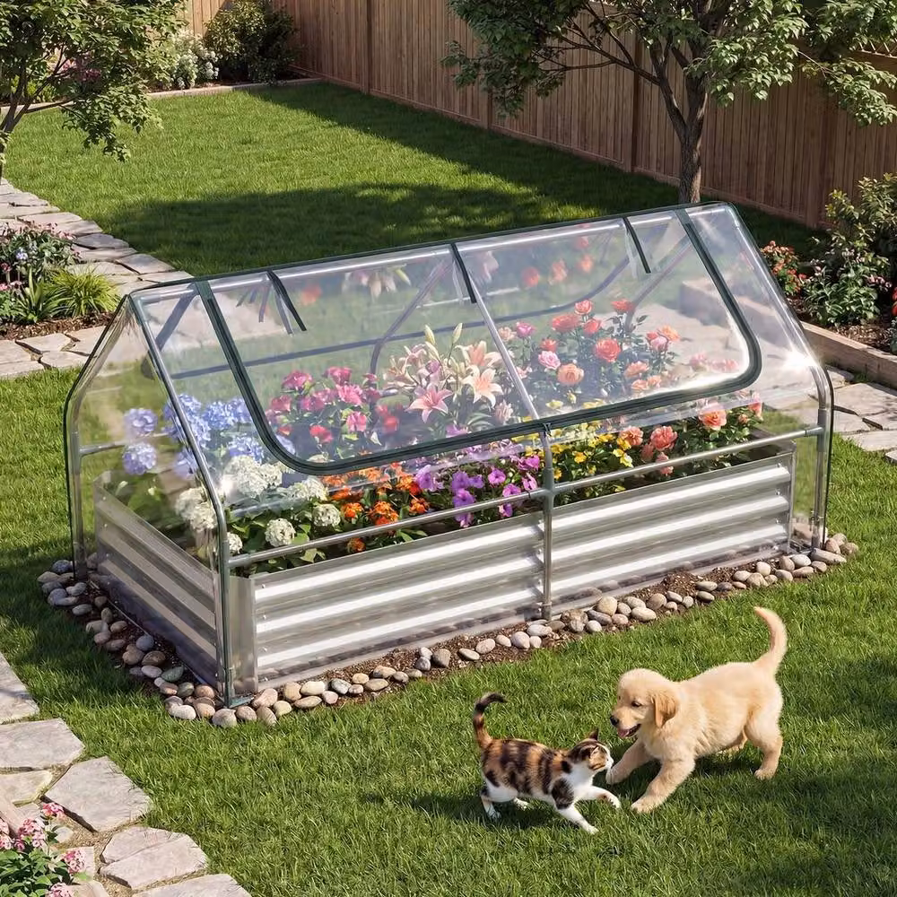 SPETLEK Planter Box with Mini Greenhouse in Clear, W/D/H: 174 x 84 x 30 cm – 3