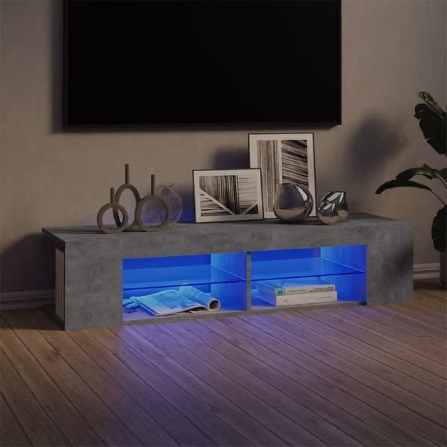 Berkfield Home Modern TV Cabinet with Integrated LED Lights in Concrete Grey, W/D/H: 135 x 39 x 30 cm