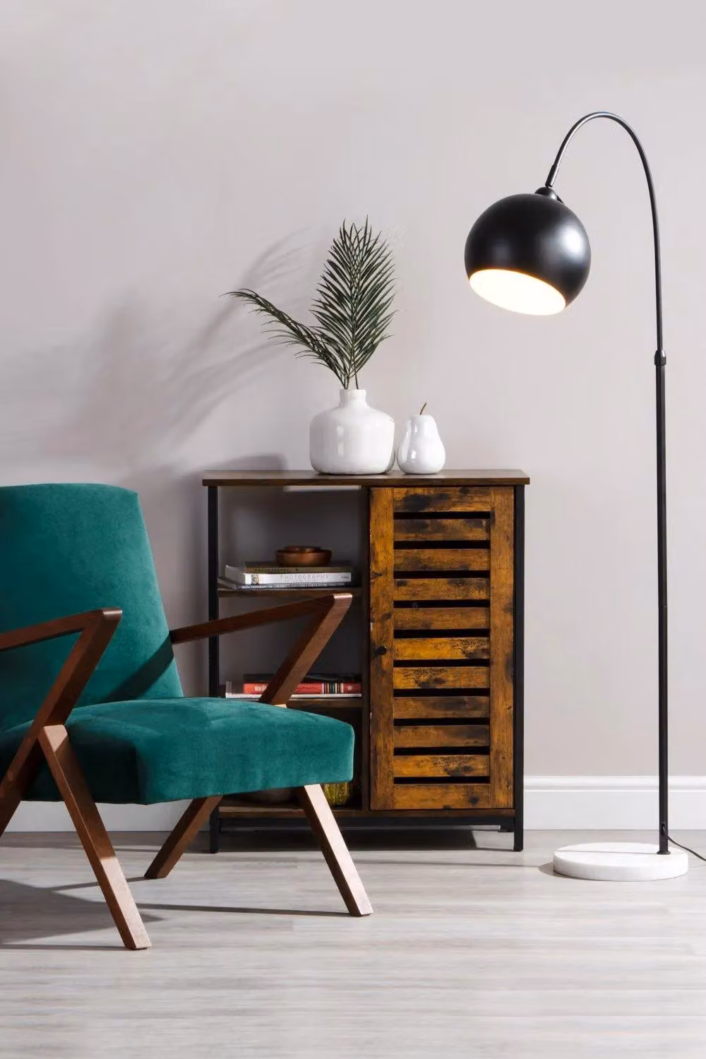BHS Lighting Benson Curved Black Metal Floor Lamp with Dome Shade – 2