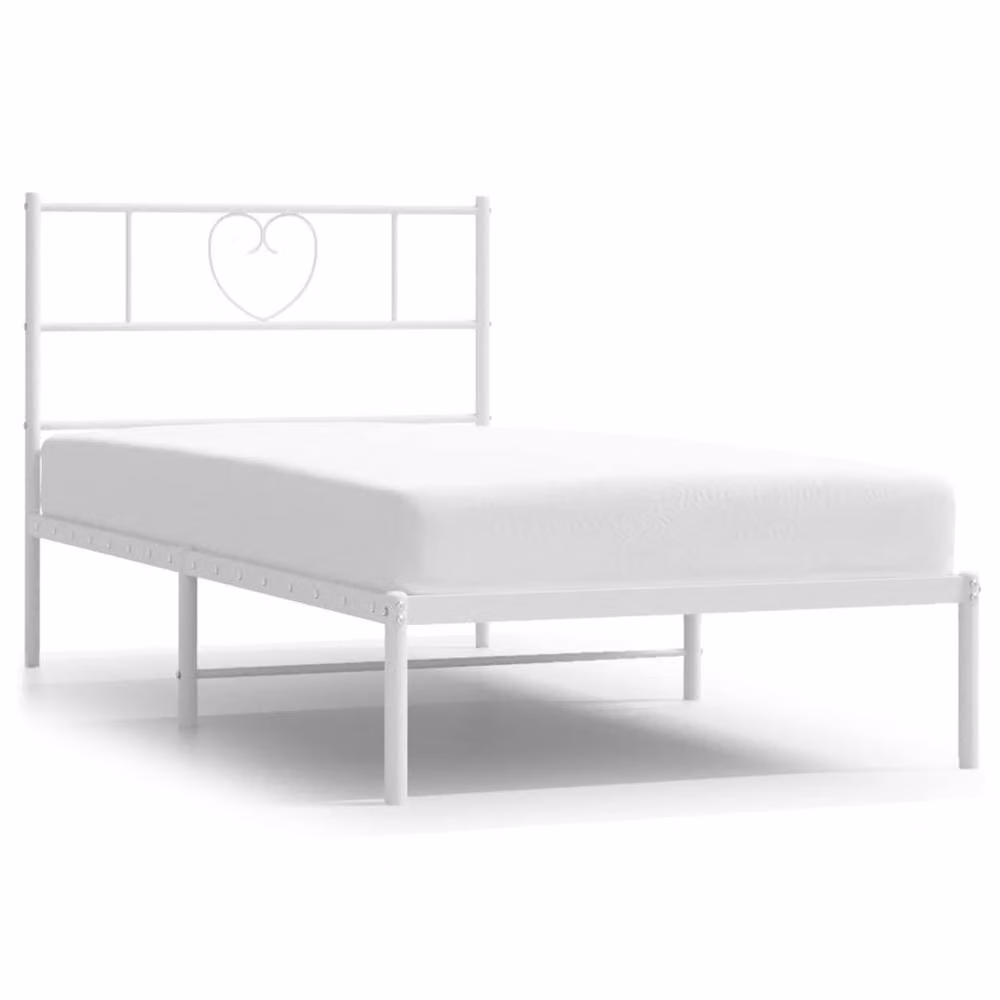 Berkfield Home Metal Bed Frame with Headboard in White, W/D/H: 75 x 190 cm Small Single – 2