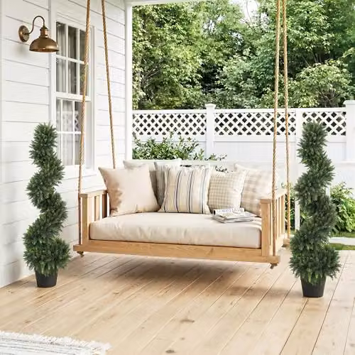 HOMCOM Set of 2 Artificial Cypress Topiary Spiral Trees in Green Pots, Height: 120 cm – 7