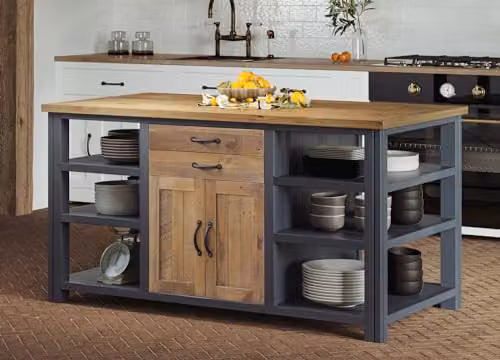 baumhaus Splash of Blue Kitchen Island in Blue and White with Wood and Metal Construction, W/D/H: 80 x 80 x 90 cm – 2