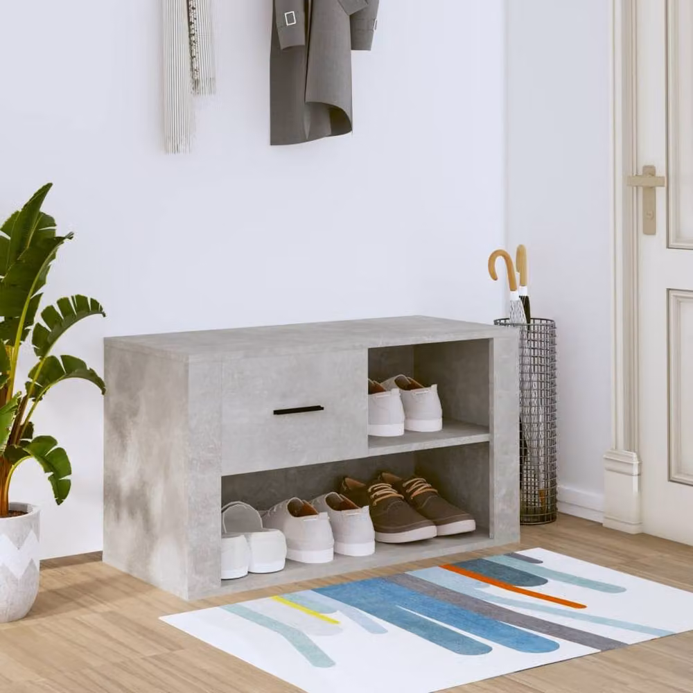 Berkfield Home Modern Shoe Cabinet in Concrete Grey with Integrated Seat, W/D/H: 80 x 35 x 45 cm – 2