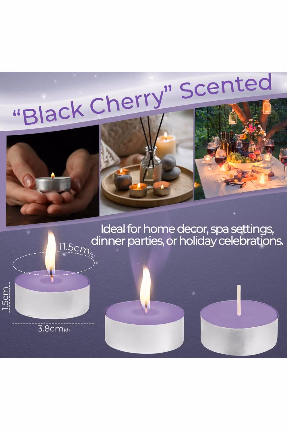 Deco Express Black Cherry Scented Tealight Candles, Purple – 5