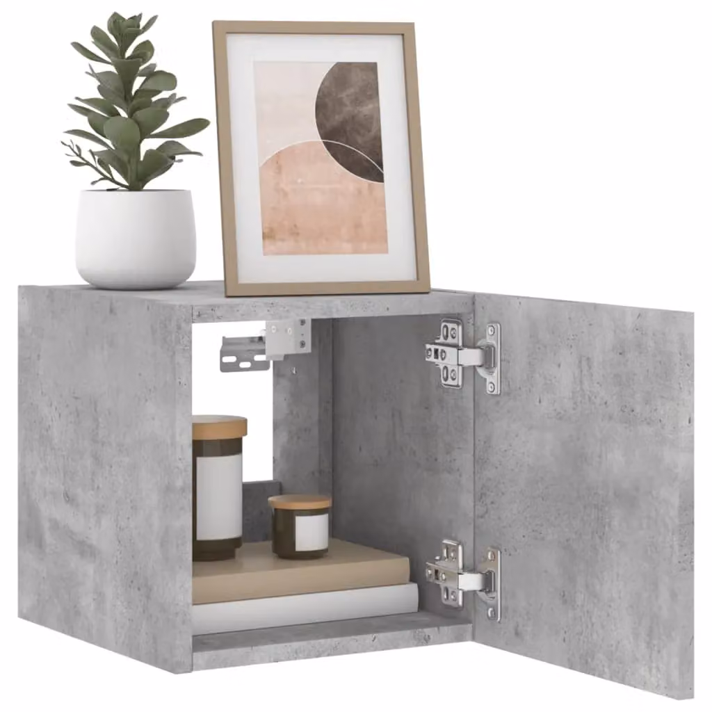 Berkfield Home Modern Wall-Mounted TV Cabinet with LED Lights, Concrete Grey, W/D/H: 30.5 x 35.0 x 30.0 cm – 4