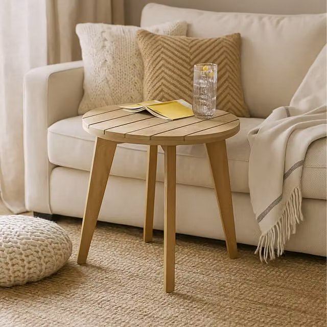FurnitureboxUK Iko Acacia Solid Wood Round Indoor Outdoor Side Table in Brown