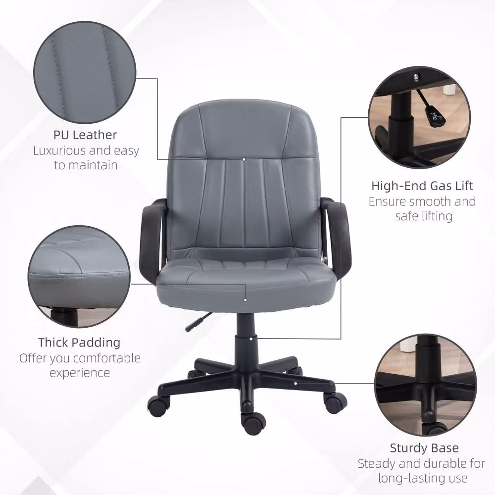 STILVORA Grey Faux Leather Swivel Office Task Chair – 5