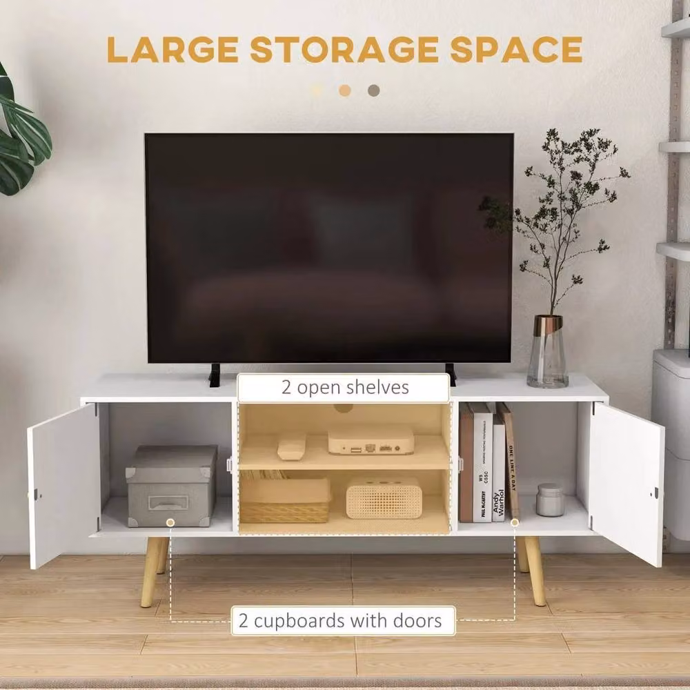 Hinsinc White Minimalist TV Unit with Doors, Shelves and Wooden Legs, W: 120 cm, D: 50 cm, H: 40 cm – 4