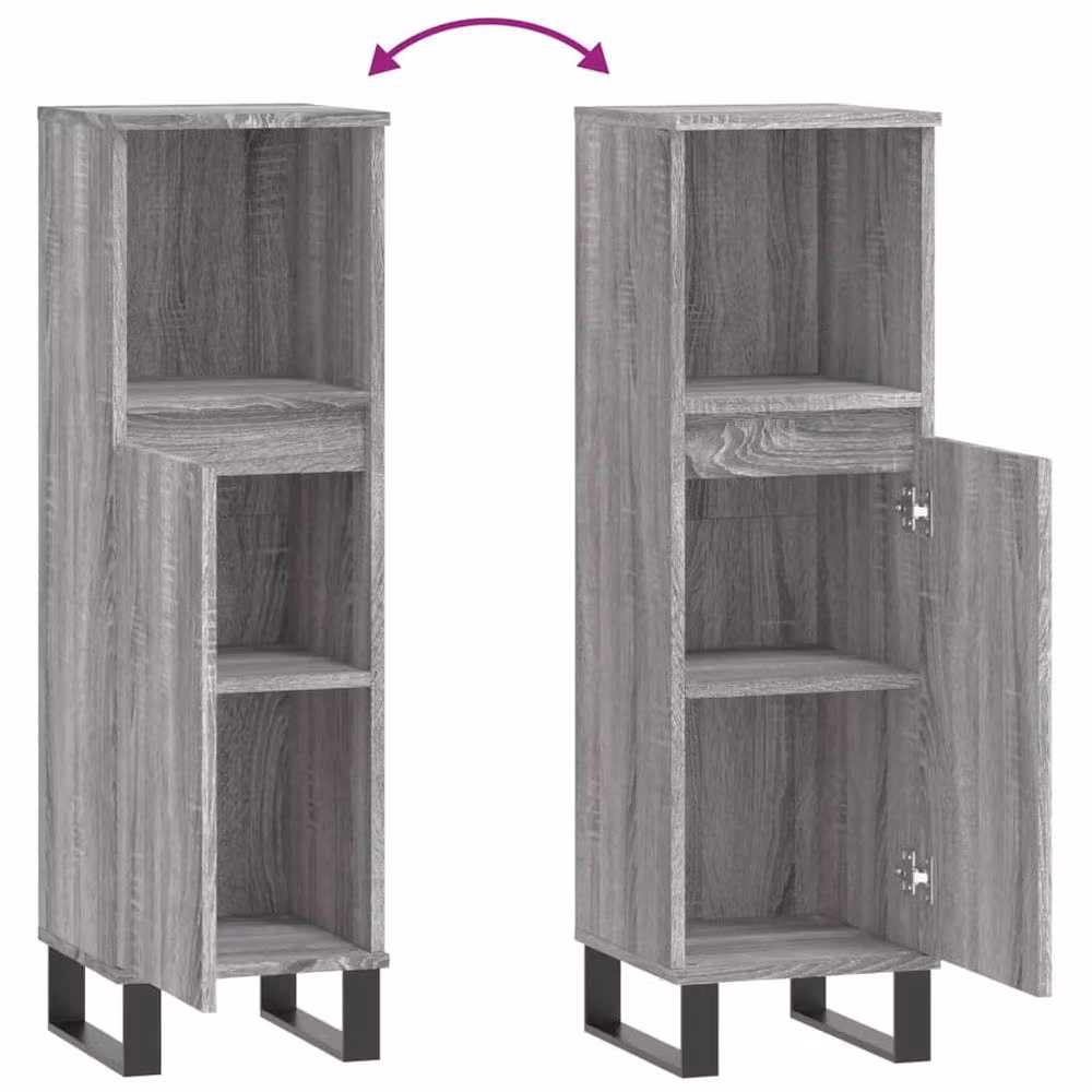 Berkfield Home Grey Sonoma Bathroom Cabinet with Hinged Doors and Open Shelf, W/D/H: 30 x 30 x 100 cm – 3