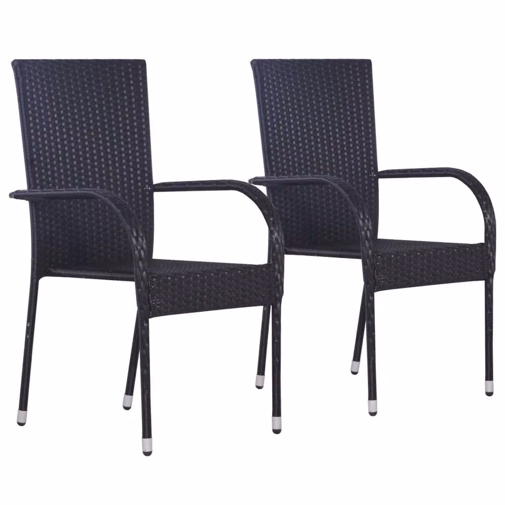 Berkfield Home 3 Piece Black Rattan and Metal Garden Dining Set with Glass Top – 2