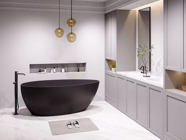 Vente-unique Asymmetrical Freestanding Acrylic Bathtub in Black, W/D/H: 160 x 82 x 58 cm