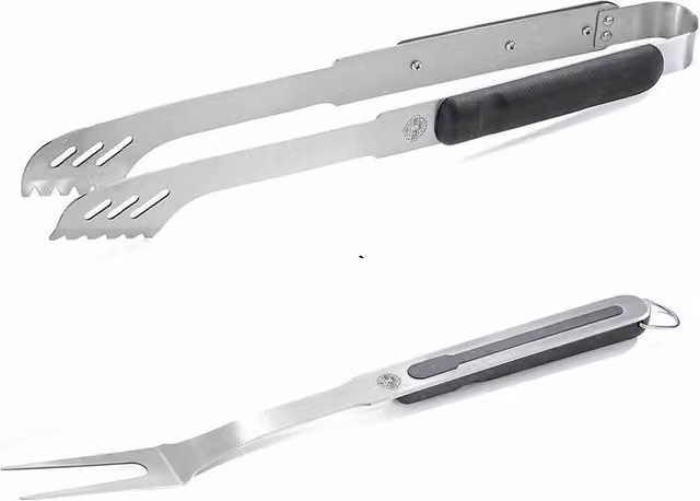 Gefu BBQ Premium Barbecue Tongs and Fork Set in Silver Stainless Steel