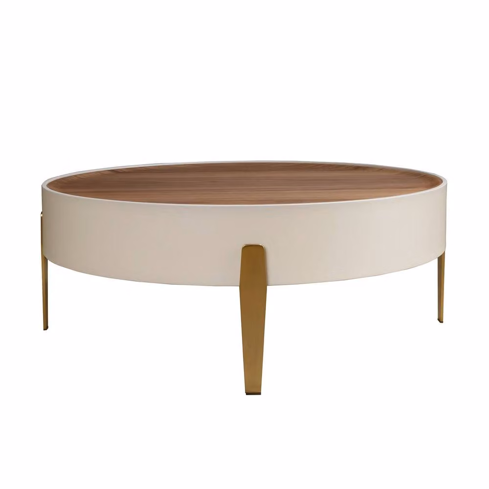 Angel Cerda Round Coffee Table with Walnut Veneer Top and Beige MDF Base, W/D/H: 92 x 92 x 35 cm – 2