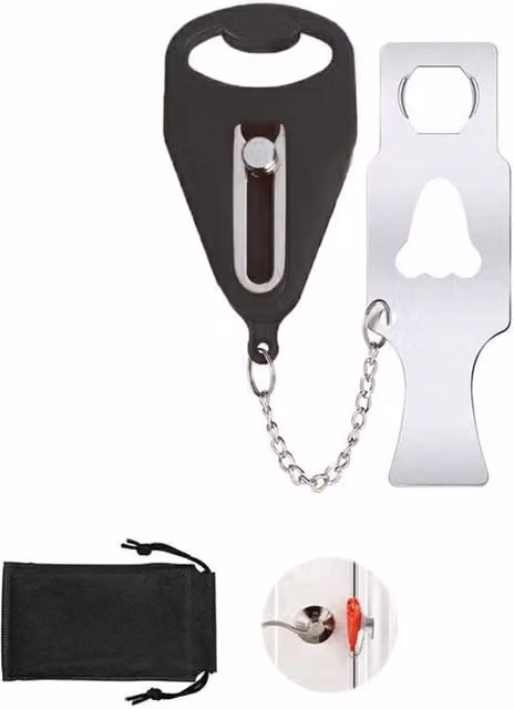 KDMD Portable Travel Door Lock with Double Buckle Security and Privacy in Black