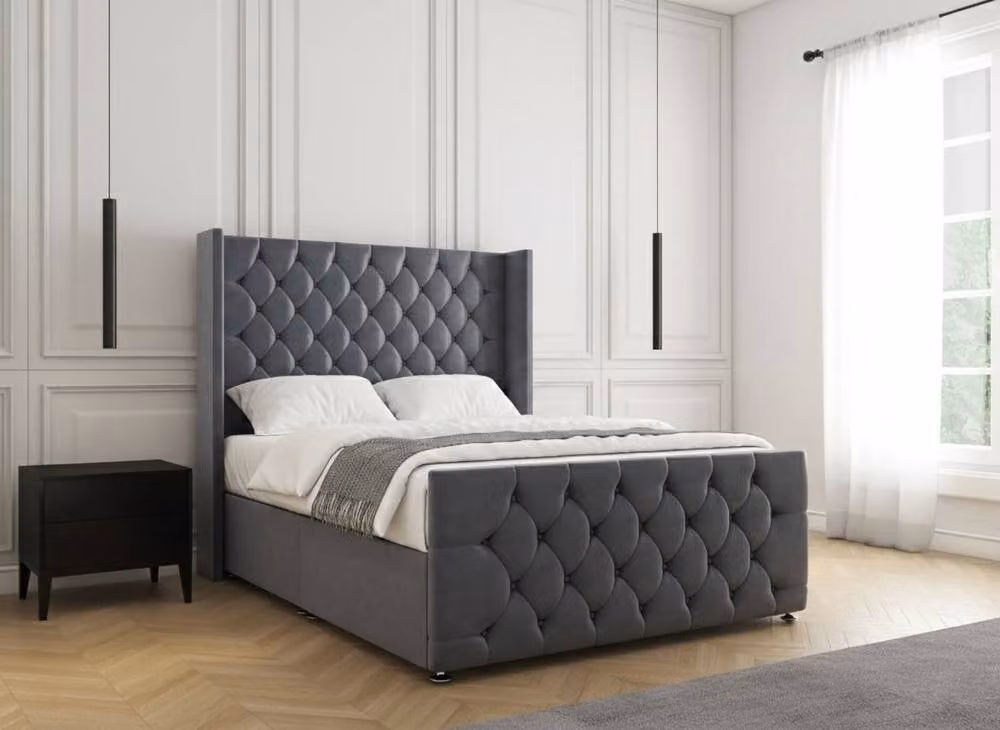 Regional Furnishings Plush Velvet Divan Bed Set in Grey, Double, W/D/H: 140 x 200 x 3 cm – 2