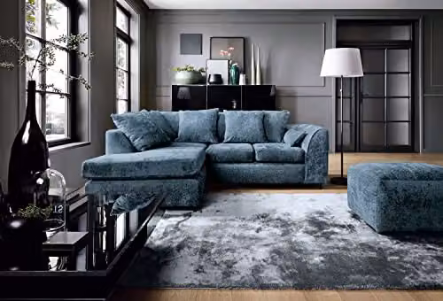 Abakus Direct Harriet Left Facing Corner Sofa in Dark Blue Crushed Chenille – 5