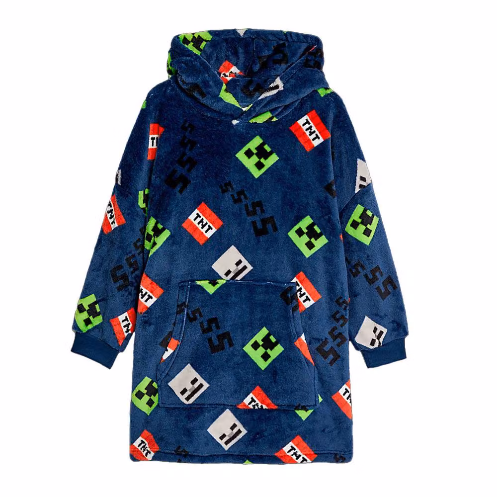 Minecraft Icons Unisex Sherpa Fleece Oversized Hoodie Blanket in Navy Blue – 2
