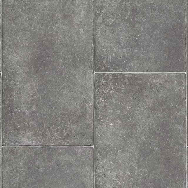 IVC Grey Tile Effect Felt Backed Vinyl Flooring Sheet, W: 400 cm, L: 600 cm