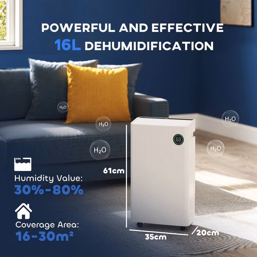 Rolipo 16L/Day Dehumidifier and Air Purifier with UVC, Ioniser, Sleep Mode and 24H Timer, White – 4