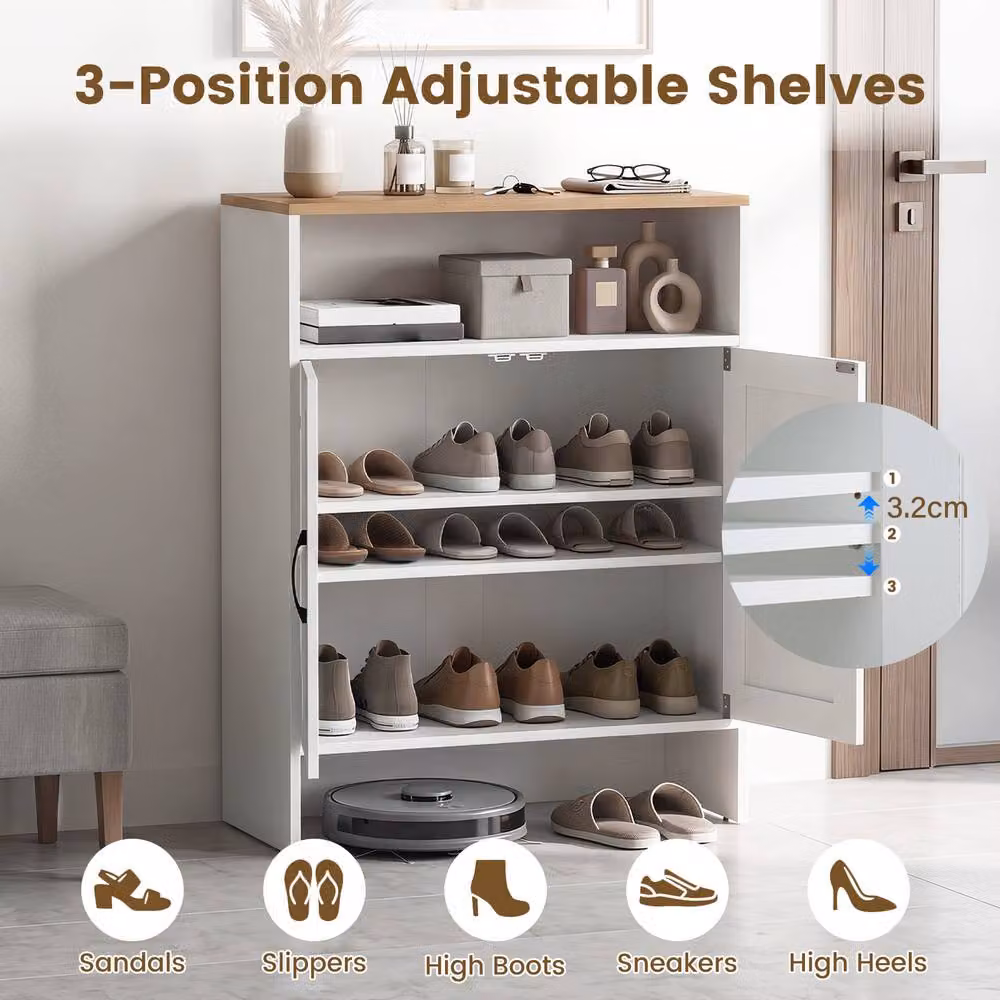 Costway Narrow White Shoe Storage Cabinet with 2 Barn Doors and Internal Shelves – 2
