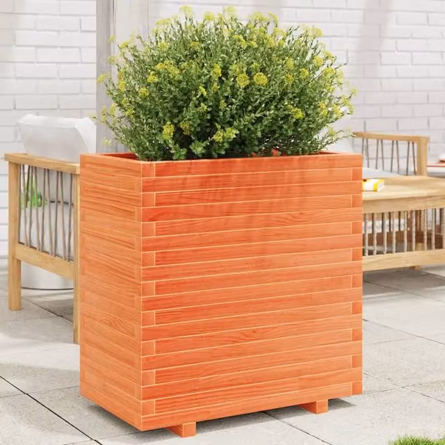 Berkfield Home Garden Planter Tub in Brown Solid Wood, W/D/H: 70 x 40 x 72.5 cm