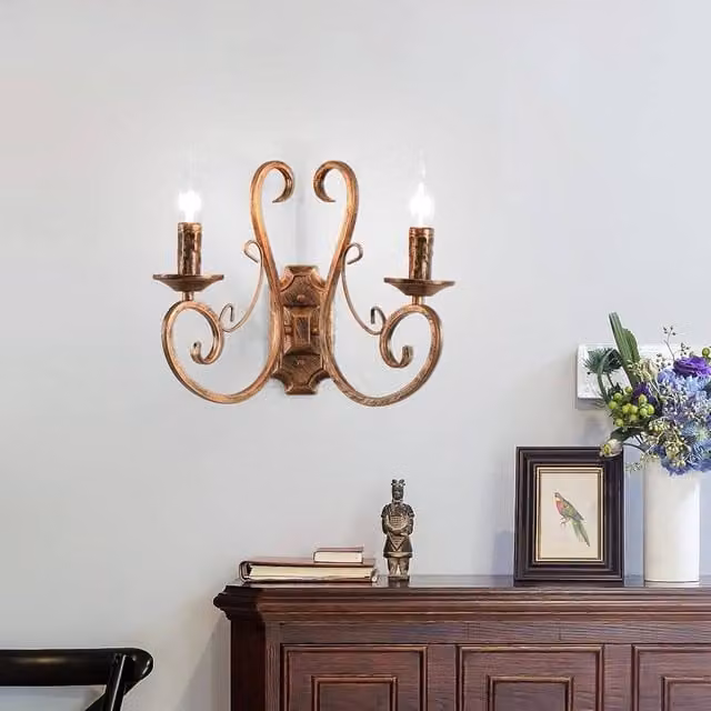 NIVOR Retro Metal Vintage Wall Sconces in Bronze, Set of 2, E14