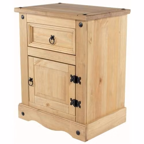 Core Products Corona Waxed Pine Bedside Cabinet with 1 Door and 1 Drawer in Brown