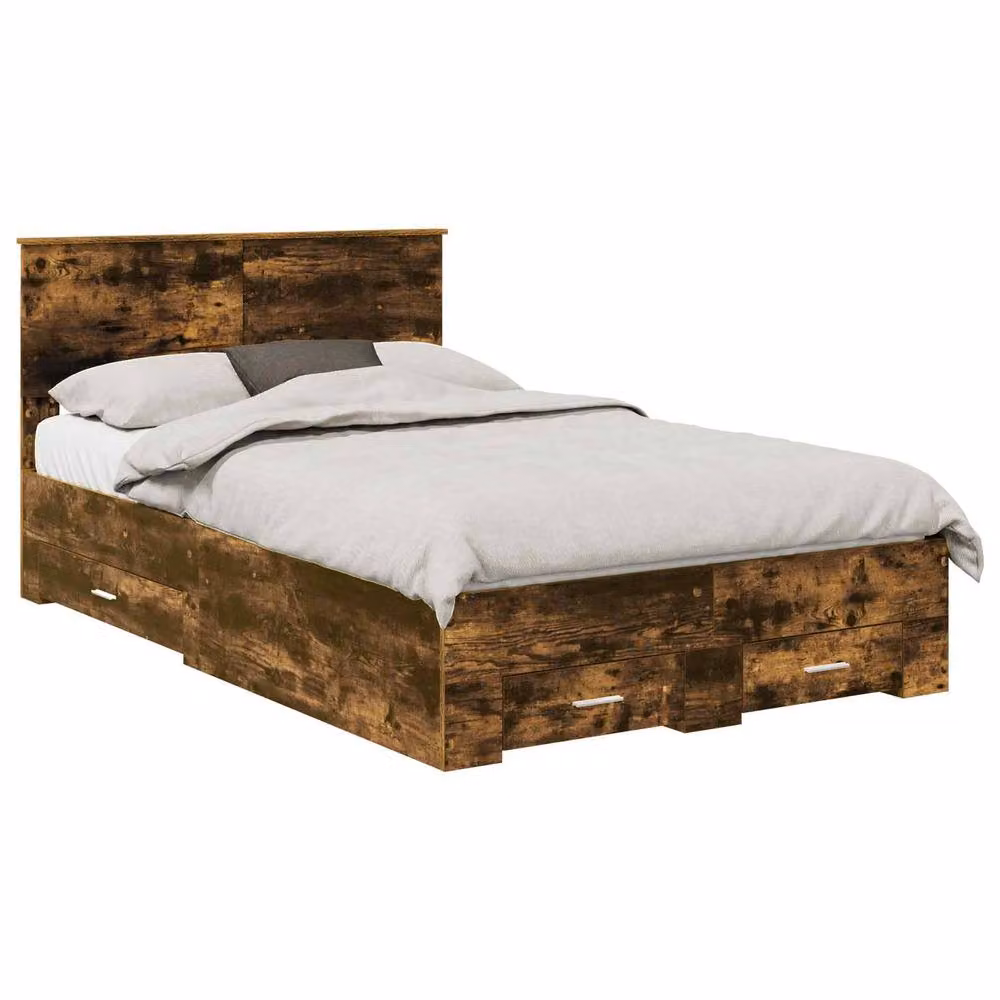 Berkfield Home Modern Bed Frame with Drawers in Smoked Oak Brown, W/D/H: 120 x 200 cm – 2