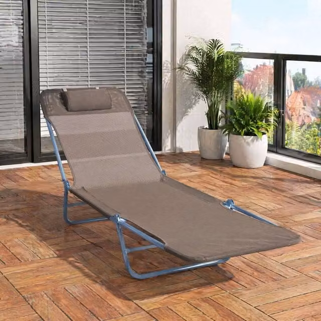 STILVORA Brown Folding Sun Lounger with Adjustable Headrest and Textilene Fabric