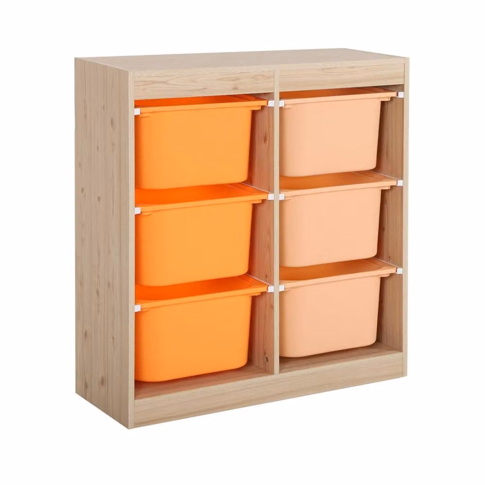 sweeek Childrens Storage Unit with 6 Colourful Bins, Natural Orange – 2