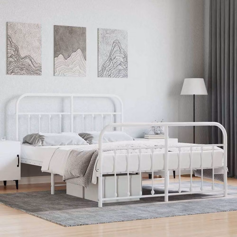 Berkfield Home Classic Metal Bed Frame with Headboard and Footboard in White, W: 140 cm, L: 200 cm – 1