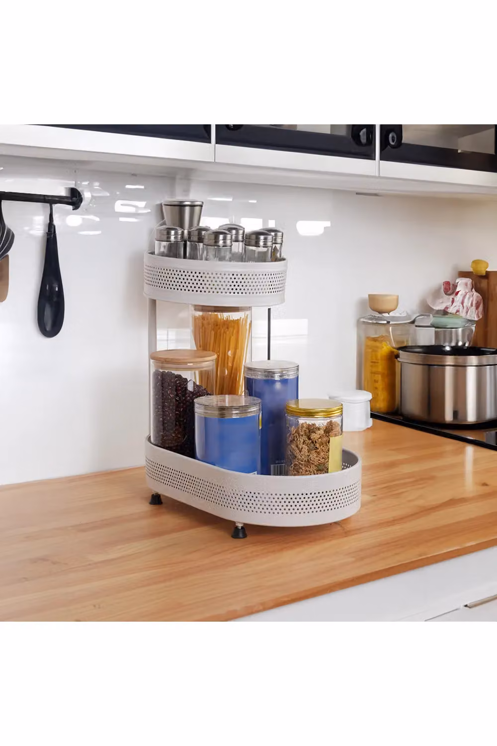 Livingandhome Multi-Layer Rotating Metal Spice Rack and Desktop Storage Shelf in White – 2