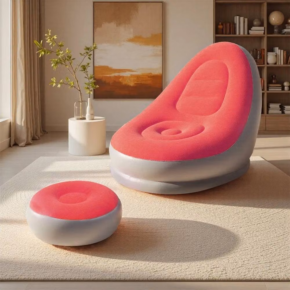 SPETLEK Inflatable Lounge Sofa Ottoman and Gaming Chair in Pink and Silver, W/D/H: 116.0 x 78.0 x 82.0 cm – 2