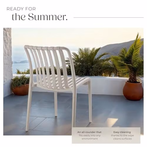 tectake Set of 6 Modern Stackable Garden Chairs in Beige Plastic for Terrace or Balcony – 3