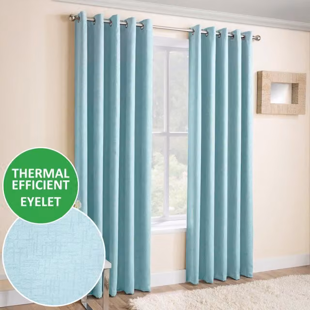 Enhanced Living Vogue Eyelet Thermal Dimout Curtains, Blue, W: 117 cm, H: 137 cm
