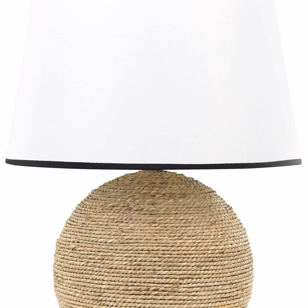 Wyld and Coco Braided Natural Rope Table Lamp with White Fabric Shade in Beige and Brown – 2