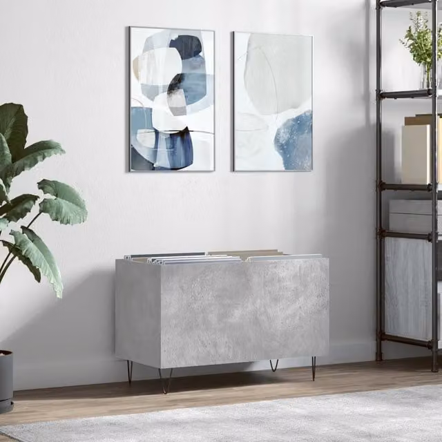 Berkfield Home Record Cabinet in Concrete Grey, W: 74.5 cm, D: 38 cm, H: 48 cm