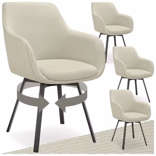 tectake Set of 4 Modern 360 Swivel Dining Chairs in Grey Velvet with Metal Legs