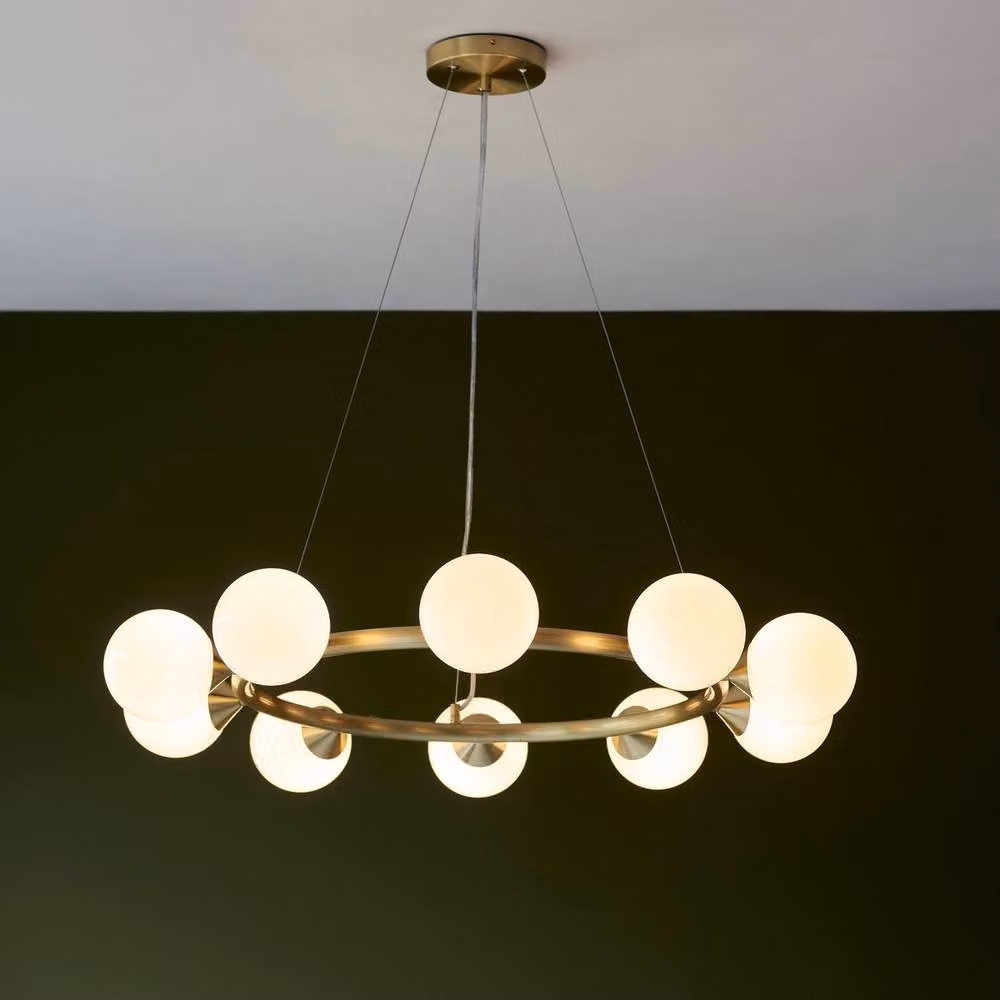 Netlighting Grosseto Globe Pendant Light with Gloss White Glass and Brass Plate in Gold – 2
