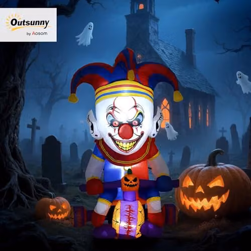 Outsunny Multicolour Halloween Inflatable Clown on Bicycle Decoration – 2