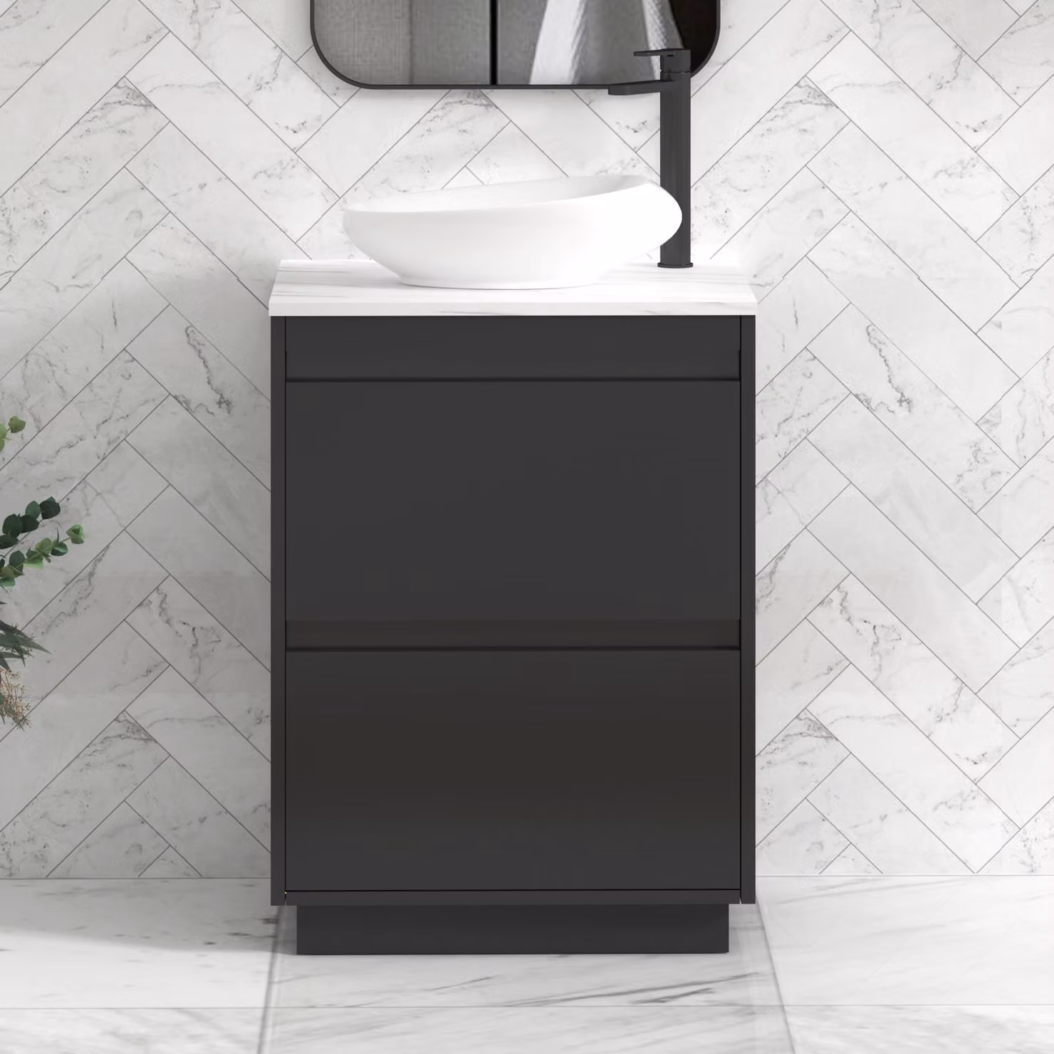 Royal Bathrooms Orion 800mm Matt Obsidian Black Floor Standing Countertop Vanity Unit with Nova Basin and Black Accent Trim