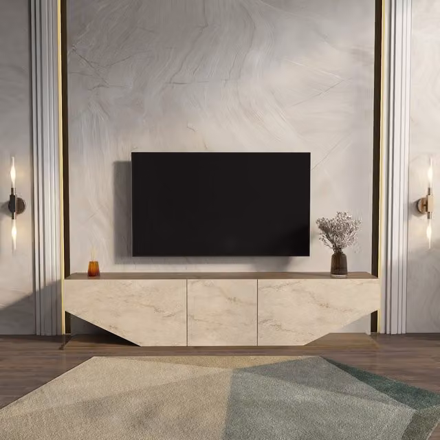 Decorotika Pearl TV Unit in Walnut and Travertine